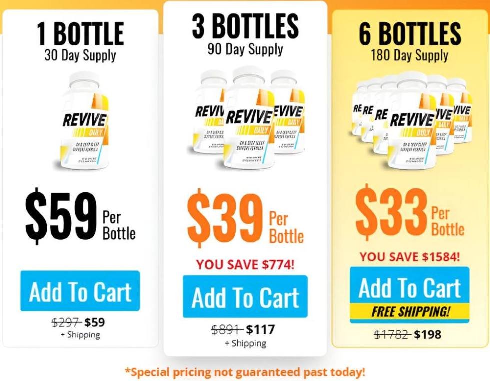 Revive Daily product pricing section displaying available purchase packages